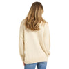 Light gray relaxed fit sweater featuring a heart graphic, soft knit material, view showcasing the comfortable silhouette
