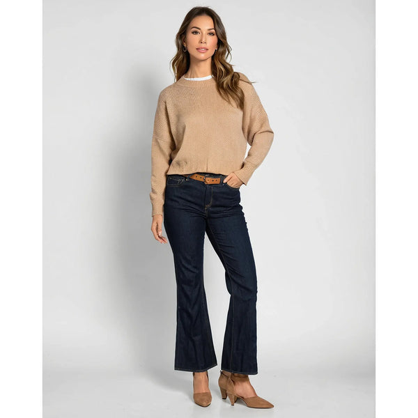 Detail view of Heather Indigo Haze Relaxed Fit Dolman Sleeve Top on white background