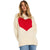 Detail view of a relaxed fit birch sweater featuring a heart graphic on a white background.