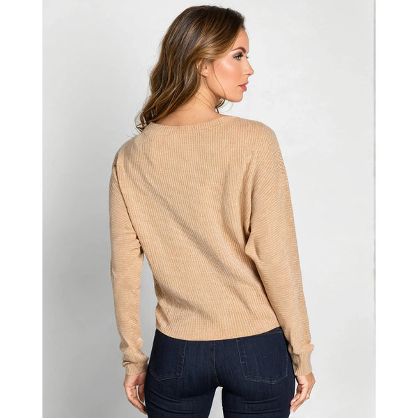 Detail view of Heather Indigo Haze Relaxed Fit Dolman Sleeve Top on white background