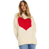 Light gray relaxed fit sweater featuring a heart graphic in the center, soft material, view