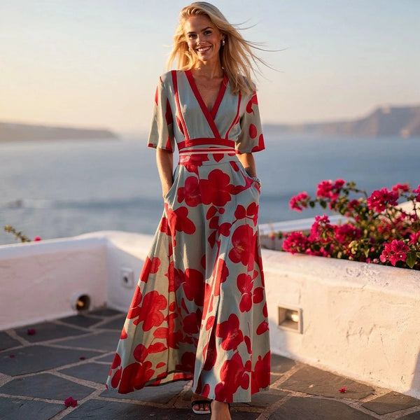 View of an elegant tailored dress in deep burgundy, featuring a fitted silhouette and subtle seam detailing