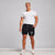 View of gray and black 2 in 1 sporty activewear shorts made