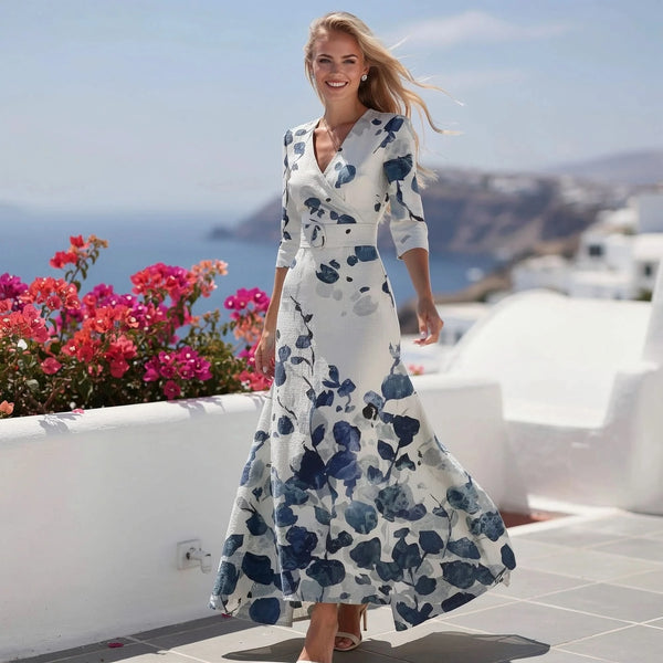 Elegant tailored dress in soft fabric, featuring a fitted bodice, flared skirt, and intricate lace detailing, view