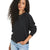 A model showcases a relaxed fit puff sleeve sweatshirt in Black, styled with high waisted jeans against a minimalistic white background.